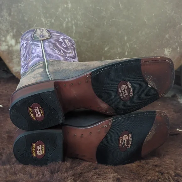 DAN POST DP3802 Distressed brown/purple leather square toe cowgirl boots sz 10